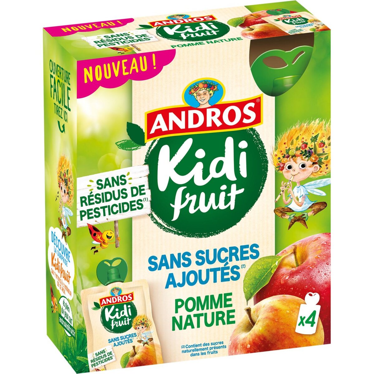 ANDROS Kidifruit gourdes pomme nature sans sucres ajoutés ni résidus de pesticides 4x85g