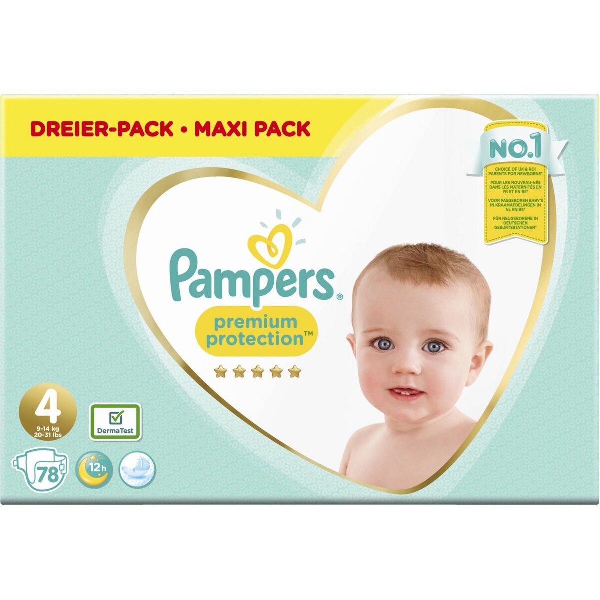 PAMPERS Premium protection mega pack couches taille 4 (9-14kg) 78 couches