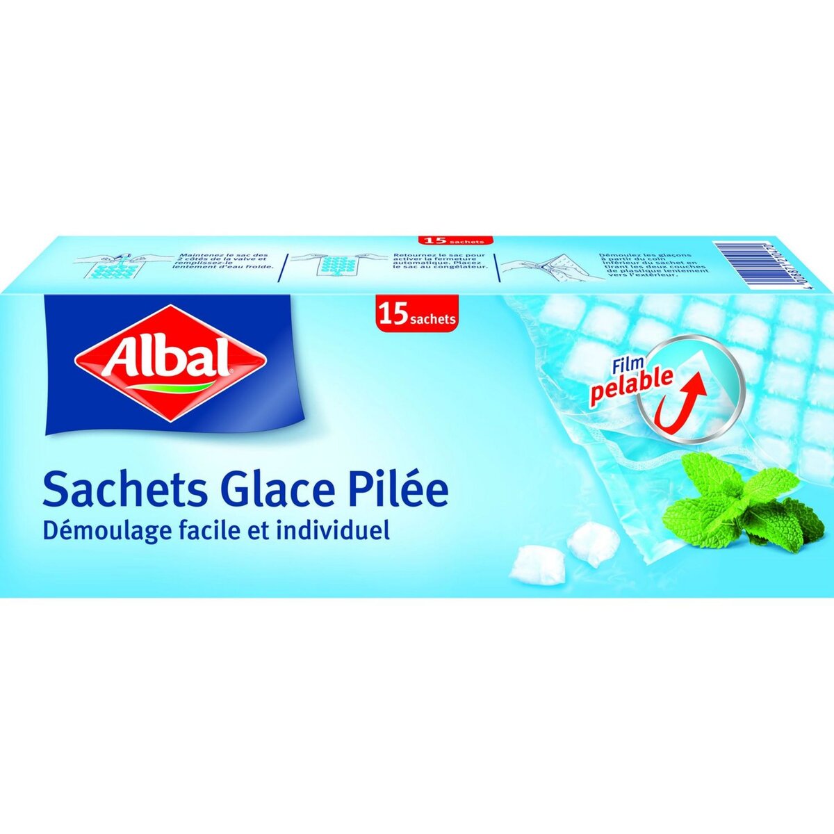 ALBAL Sachets glace pilée avec film pelable pour démoulage facile 15