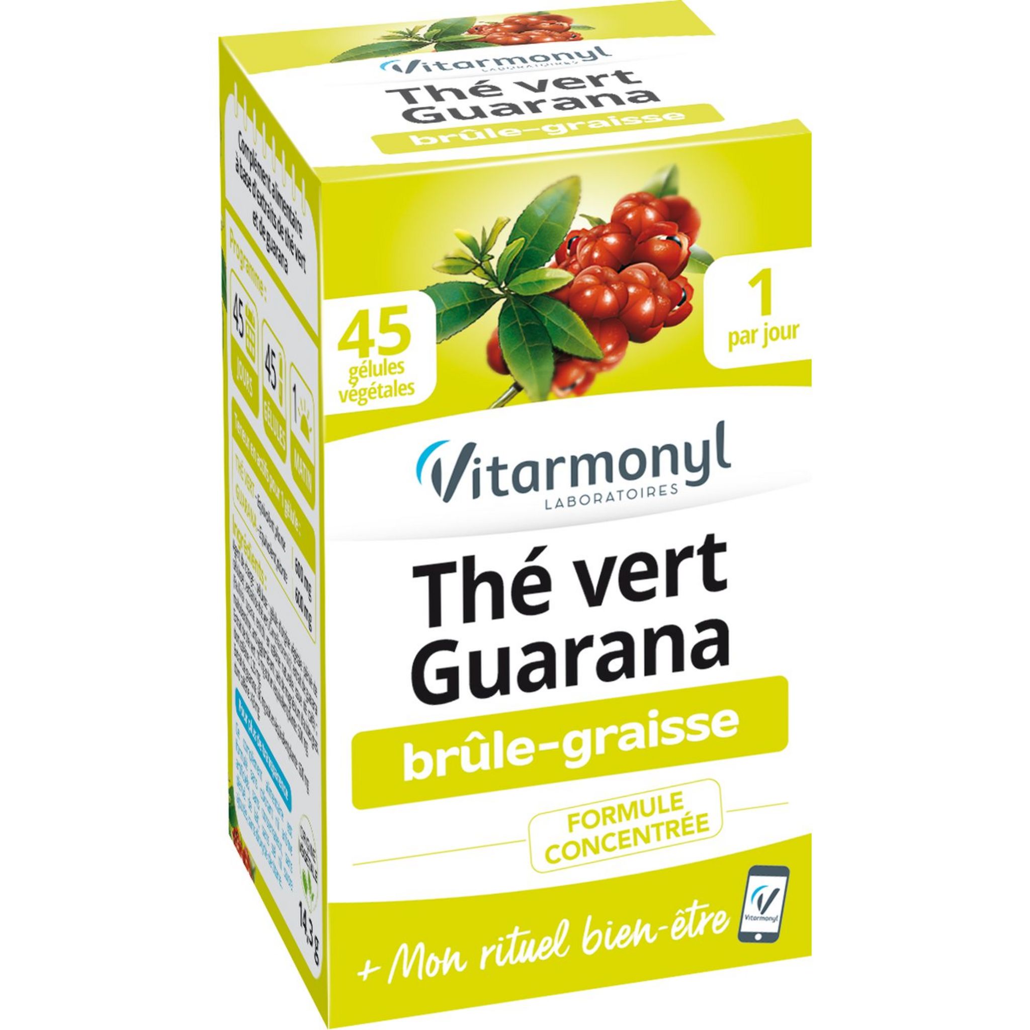 Voir la diapositive 5 : VITARMONYL Gélules thé vert et guarana brûle graisse 45 gélules