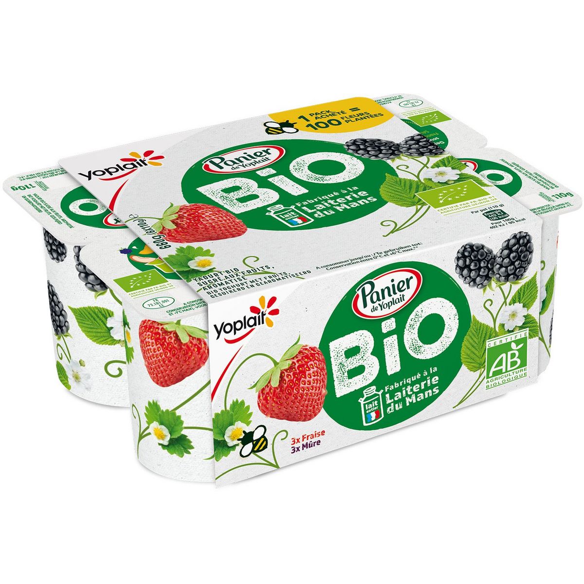 YOPLAIT Yaourt bio fraise mûre 6x110g