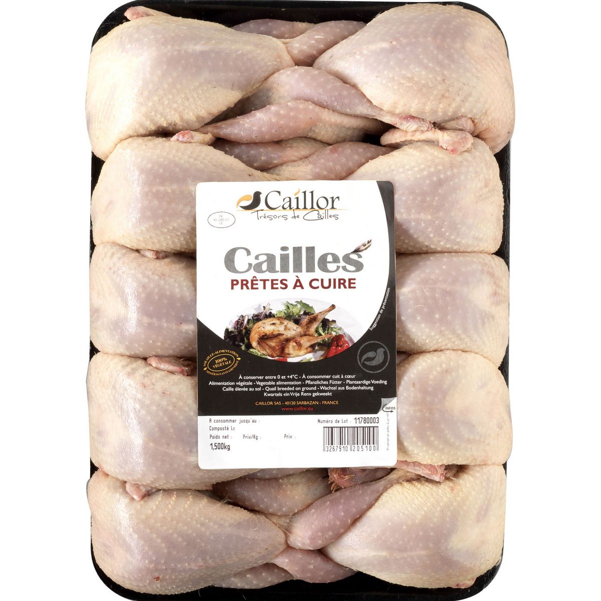 CAILLOR Cailles prêtes à cuire 10 pièces 1,5kg