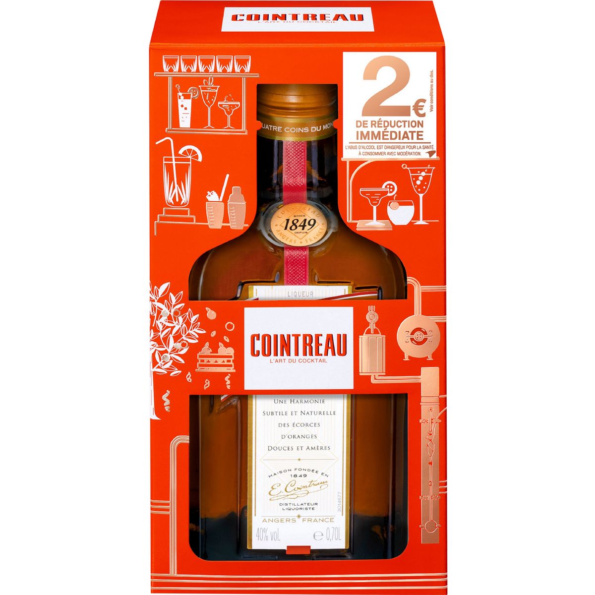 COINTREAU Liqueur triple sec à base d'écorces d'orange 40% avec étui 70cl