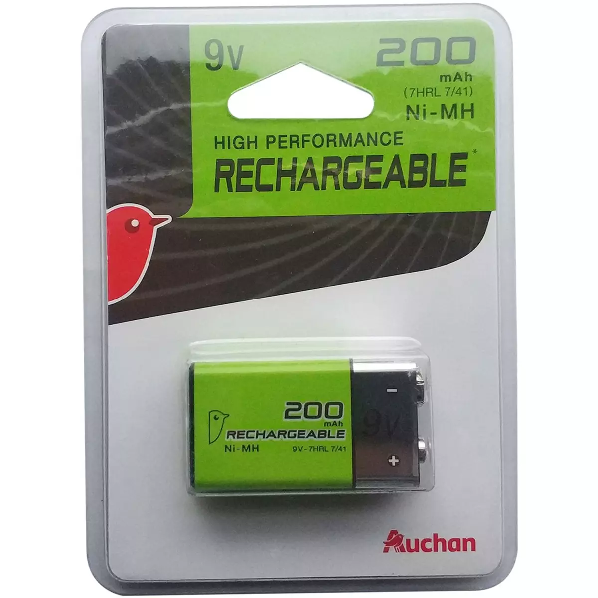 AUCHAN Auchan Pile 6LR61 rechargeable 9v 200mah x1 1 pièce