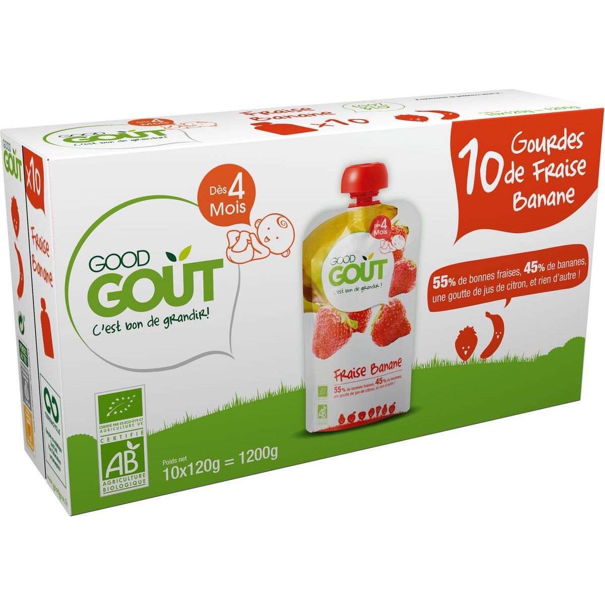 GOOD GOUT Gourde dessert fraise banane bio dès 4 mois 10x120g