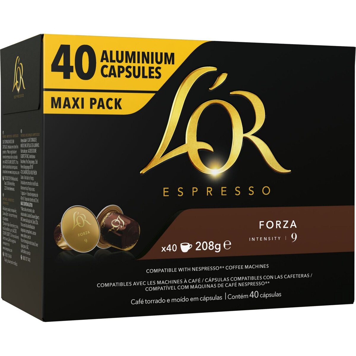 L'OR Capsules de café forza intensité 9 compatibles Nespresso 40 capsules 208g