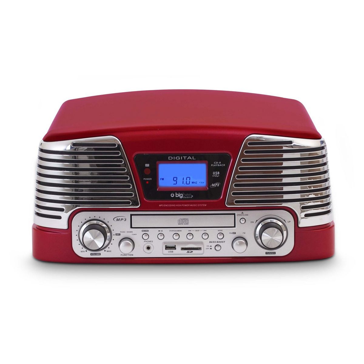 BIGBEN Platine vinyle TD80RM+BLIS - Rouge/Silver