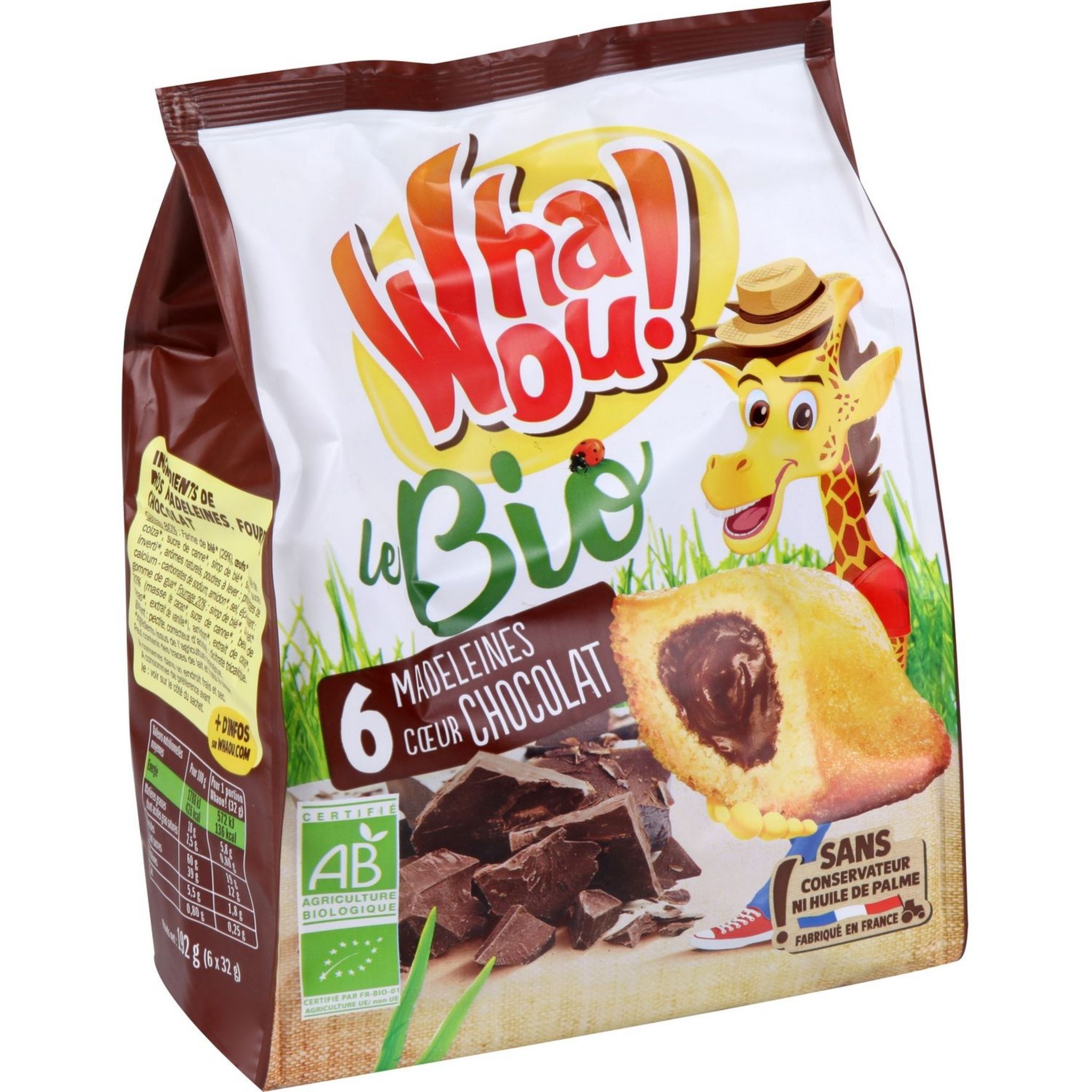 WHAOU Whaou madeleines coeur chocolat bio x6 -192g