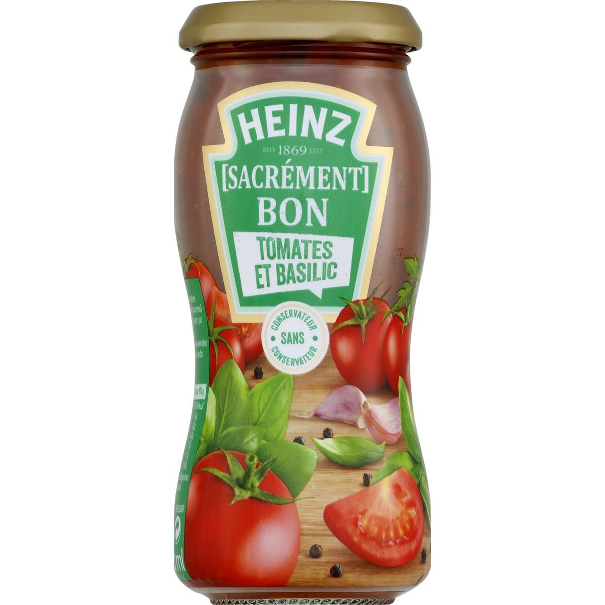 HEINZ Sacrément Bon sauce tomate au basilic sans conservateur, en bocal 240g
