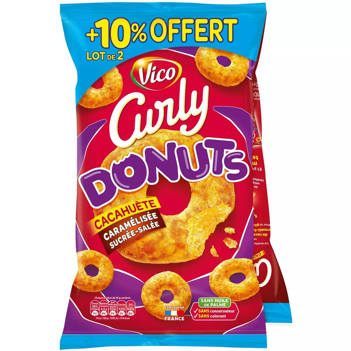 CURLY Donuts à la cacahuète caramélisée sucrée-salée +10% offerts lot de 2 2x100g