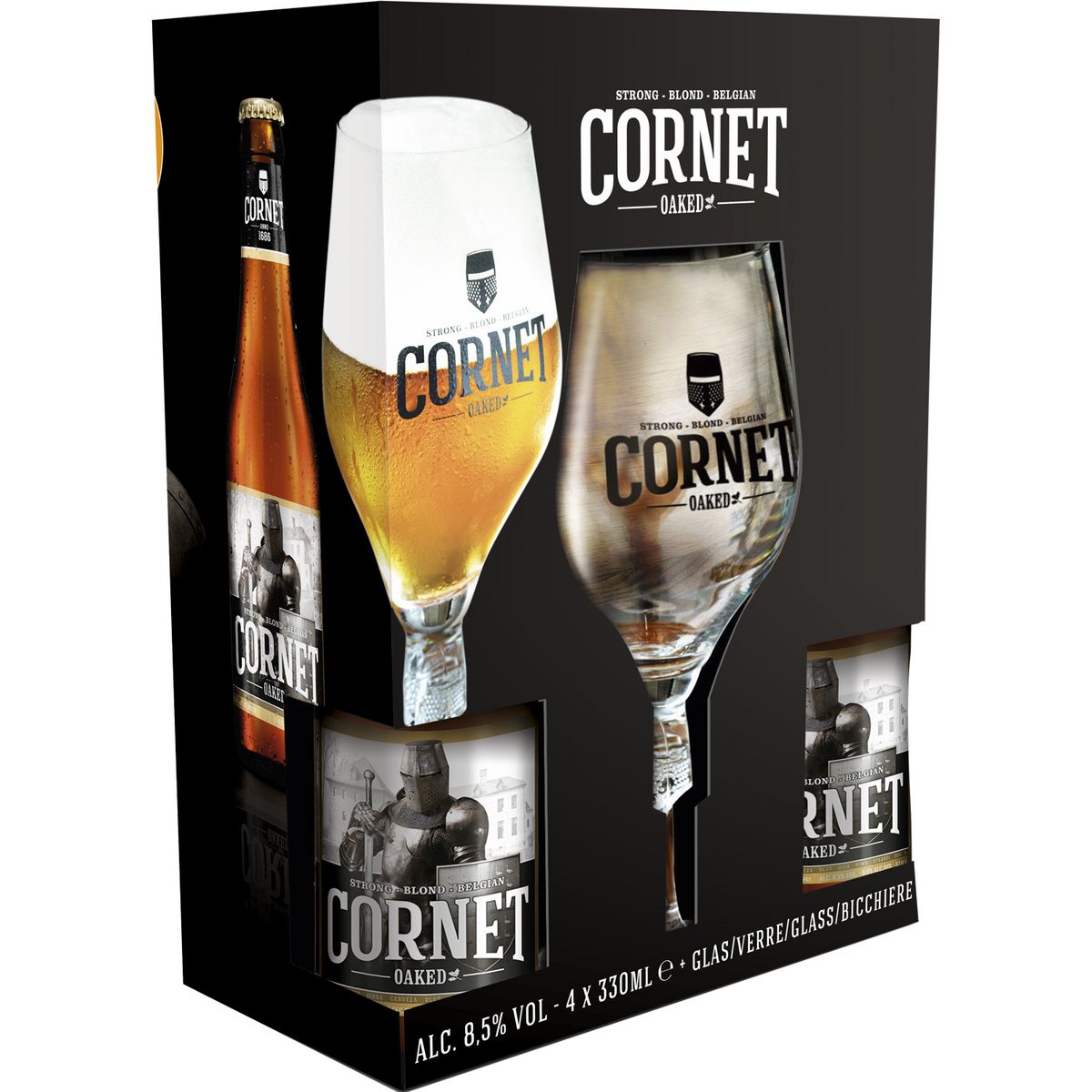 Cornet Oaked coffret bière 8,5° -4x33cl +1verre