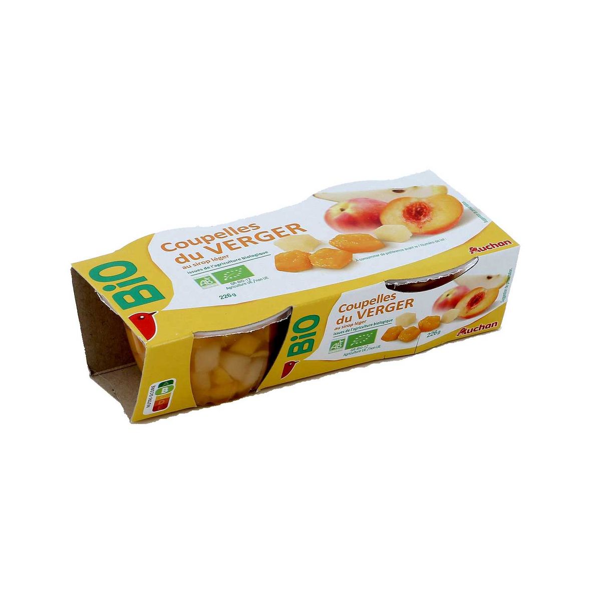 AUCHAN Coupelles du verger bio au sirop léger 113g