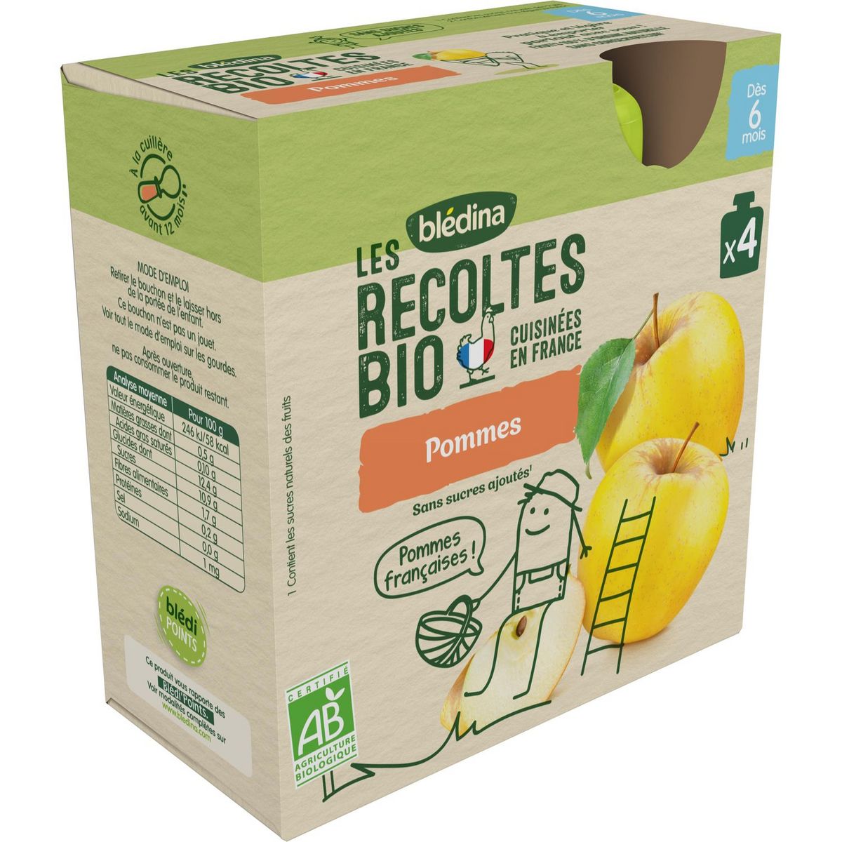 BLEDINA Gourde dessert pommes bio dès 6 mois 4x90g
