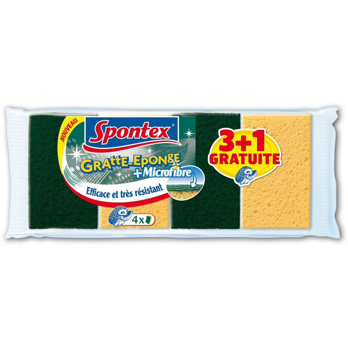 SPONTEX Gratte éponge microfibre 4 éponges
