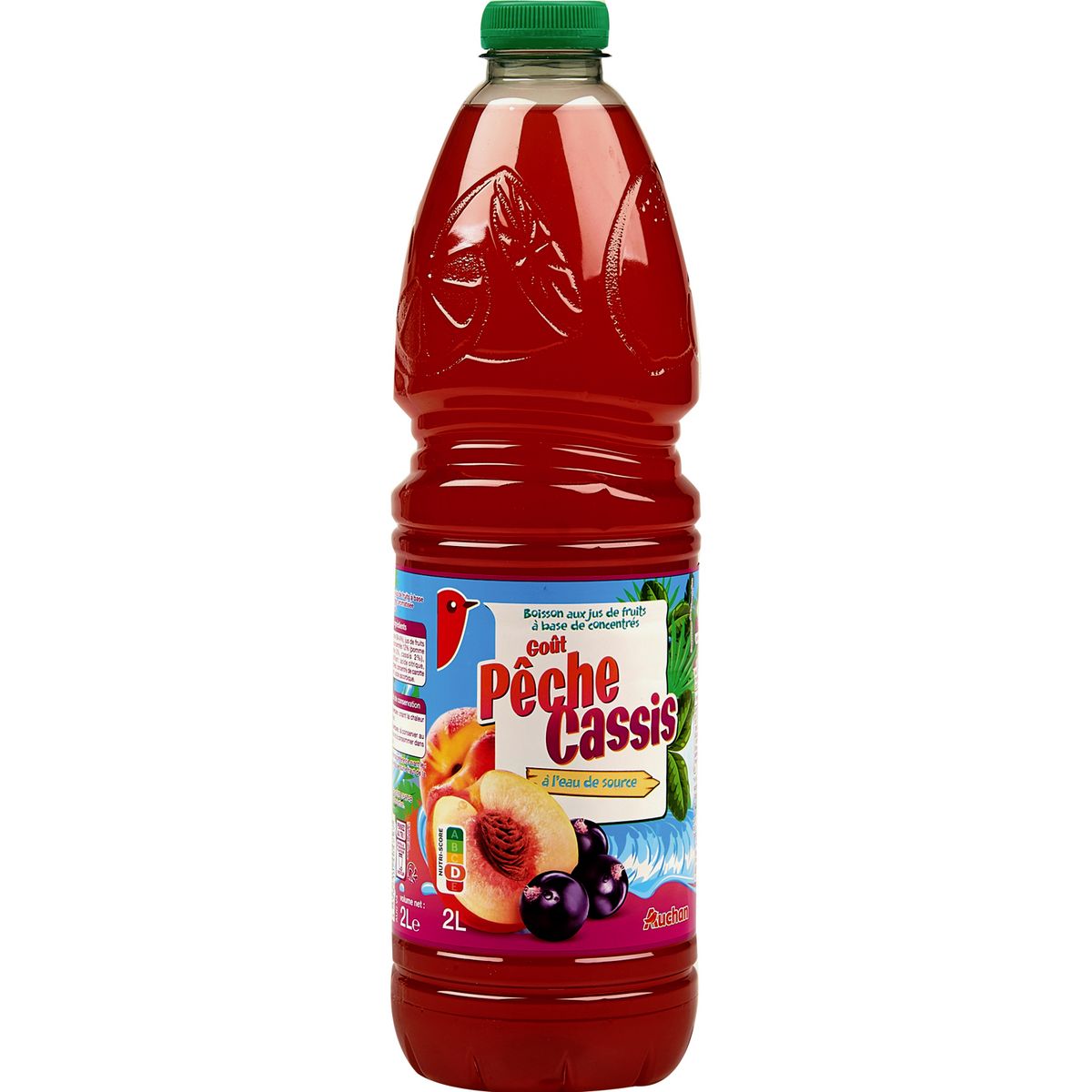 AUCHAN Boisson aux fruits goût pêche cassis 2l