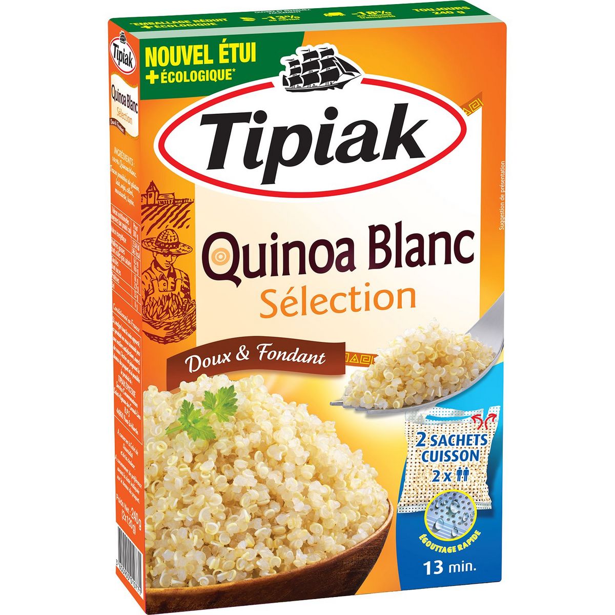 TIPIAK Quinoa blanc sélection doux et fondant, sachet cuisson 13min 2 sachets 2x120g