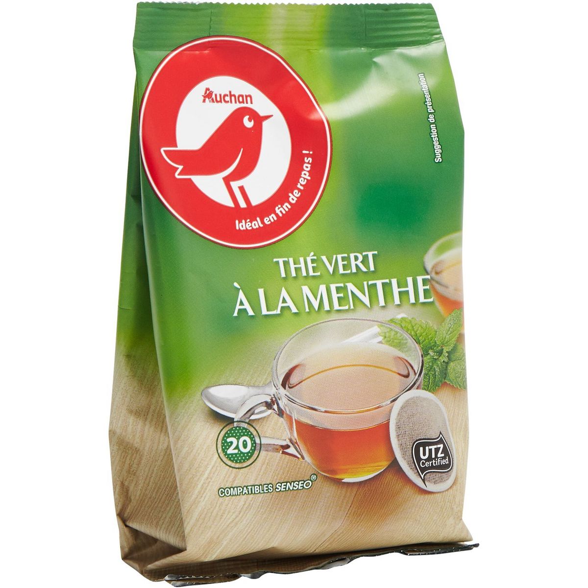 AUCHAN Thé vert à la menthe en dosette compatible Senso 20 dosettes 50g