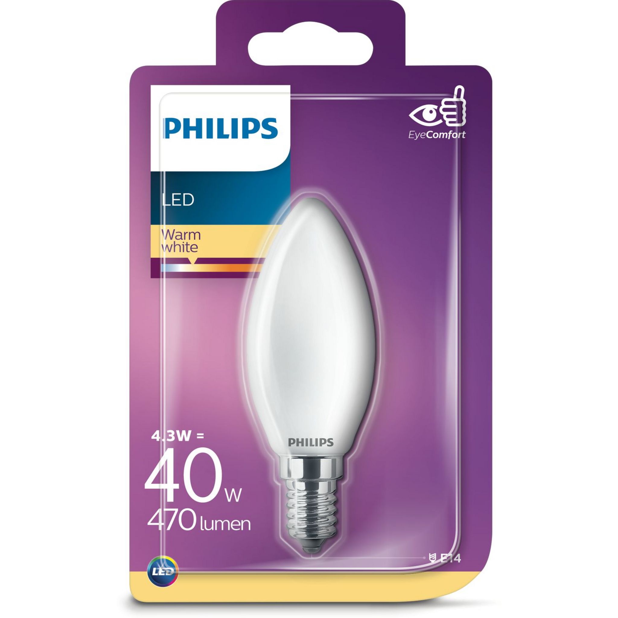 Voir la diapositive 13 : PHILIPS Philips Ampoule led E14 flamme 40w warm light 470 lumen x1 470 lumen 1 pièce