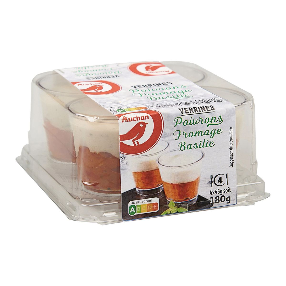 AUCHAN Verrines poivrons fromage basilic 4 pièces 180g
