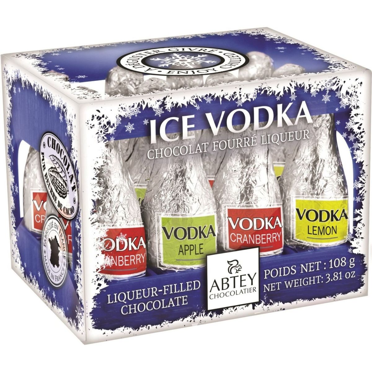 Ice Vodka assortiment de chocolats forme bouteille fourrés à la liqueur 12 pièces 108g