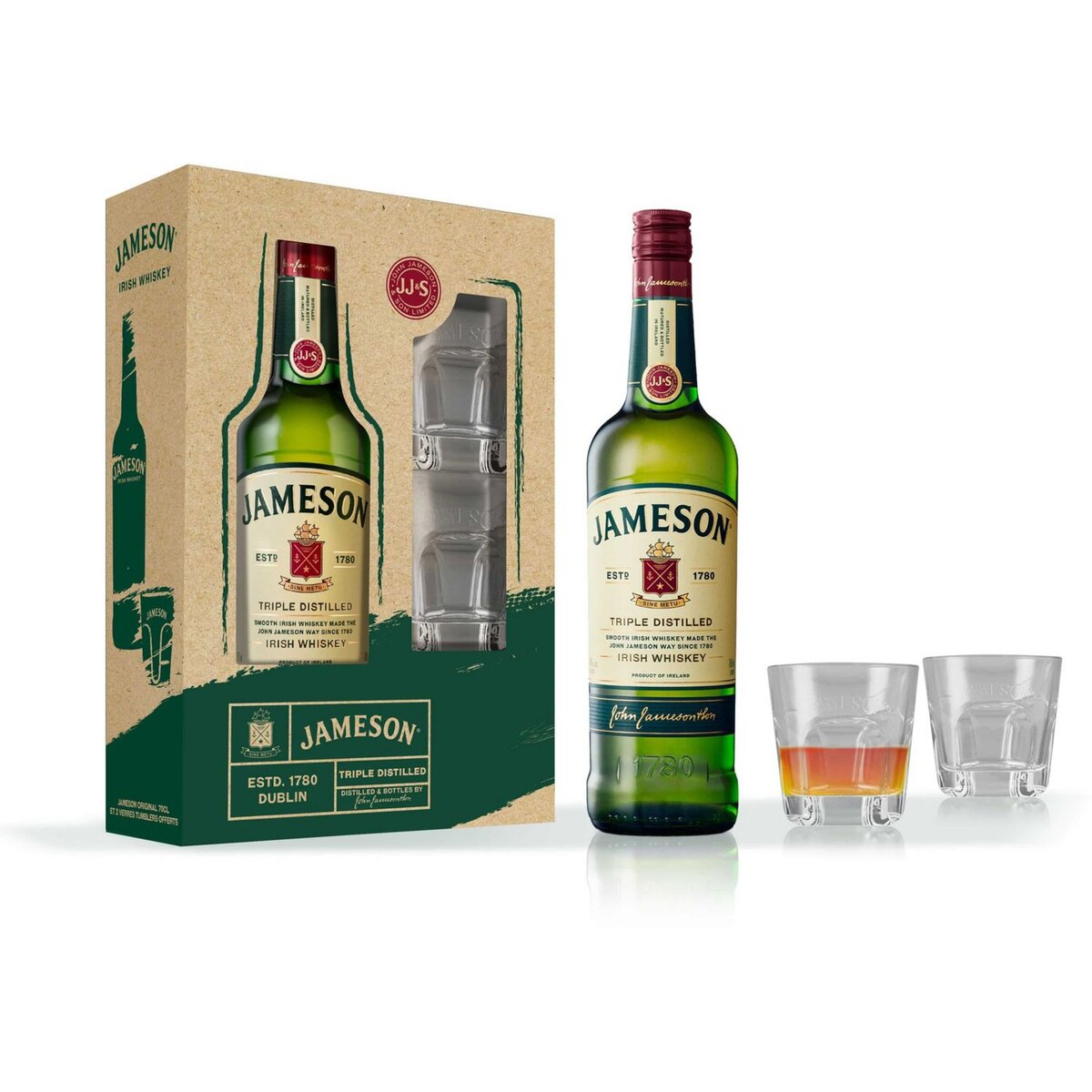 JAMESON Coffret whiskey irlandais 40% +2 verres 70cl