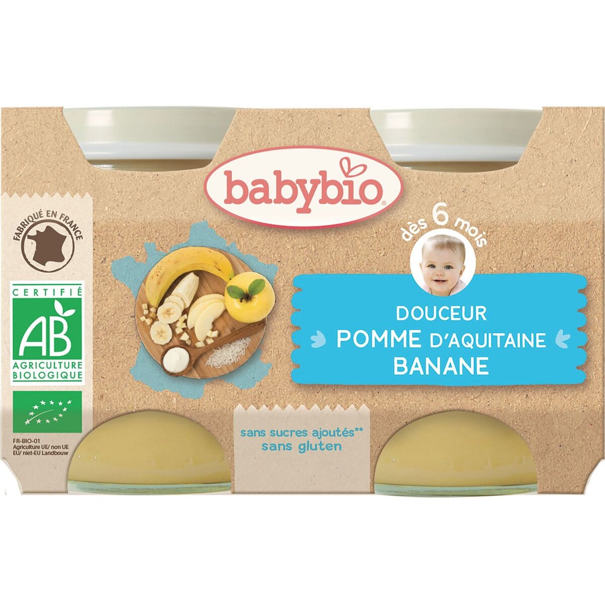 BABYBIO Babybio douceur de pomme banane 2x130g dès 6 mois