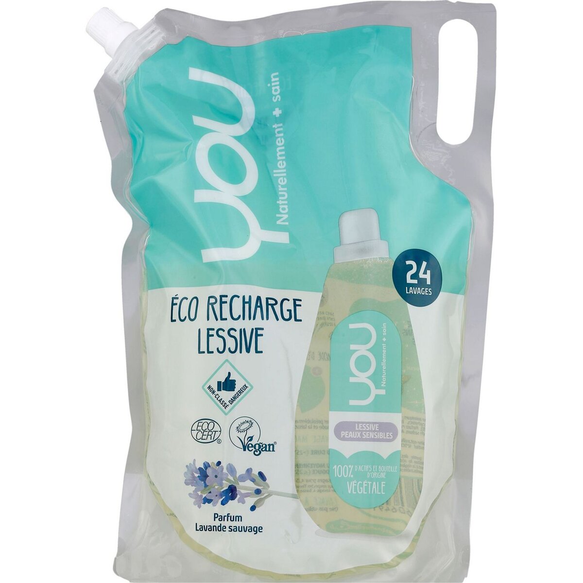 Recharge lessive liquide peau sensible lavande YOU : la recharge