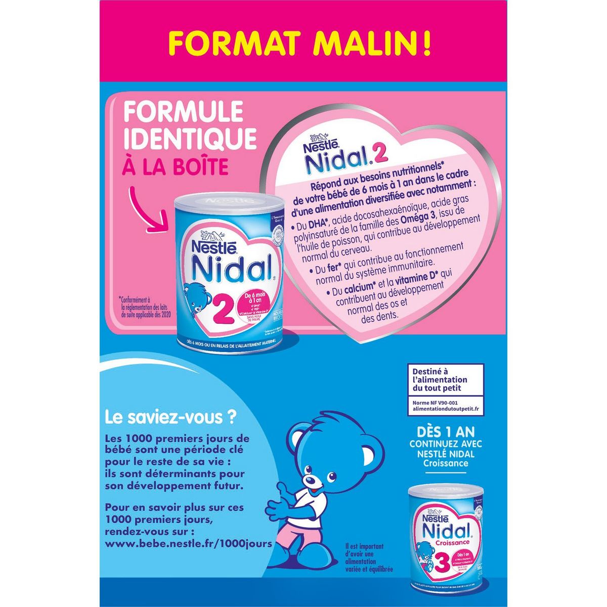 NESTLE Nidal 2 lait 2ème âge en poudre dès 6 mois 2x350g