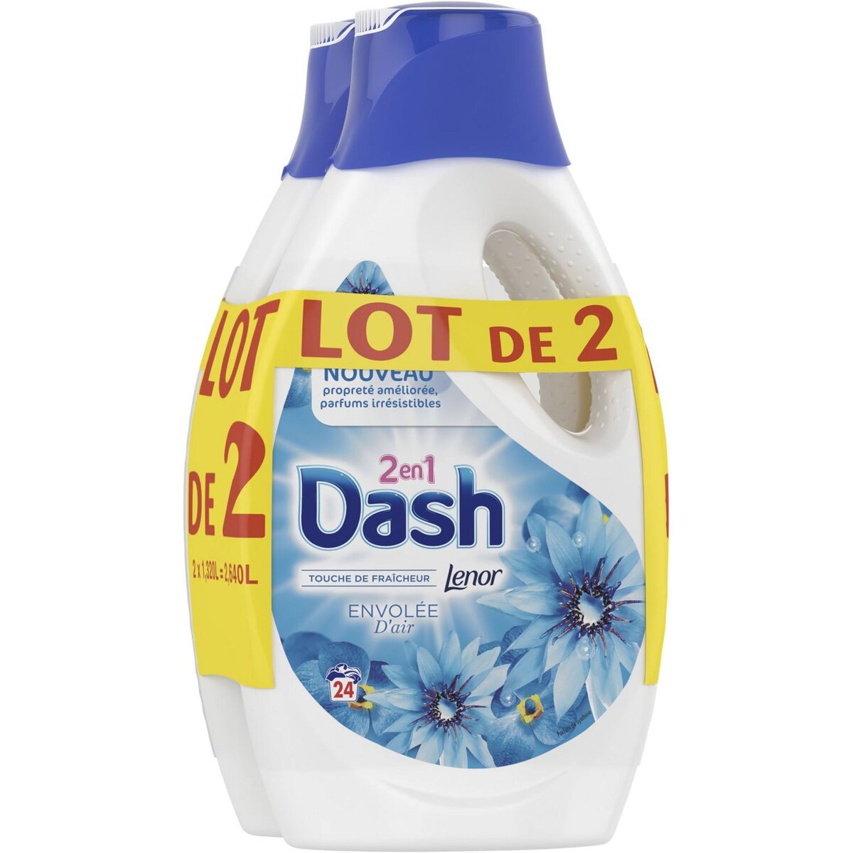 DASH Dash Lessives liquides envolée d'air fraîcheur Lenor 48 lavages 2x1,32l 48 lavages 2x1,32l