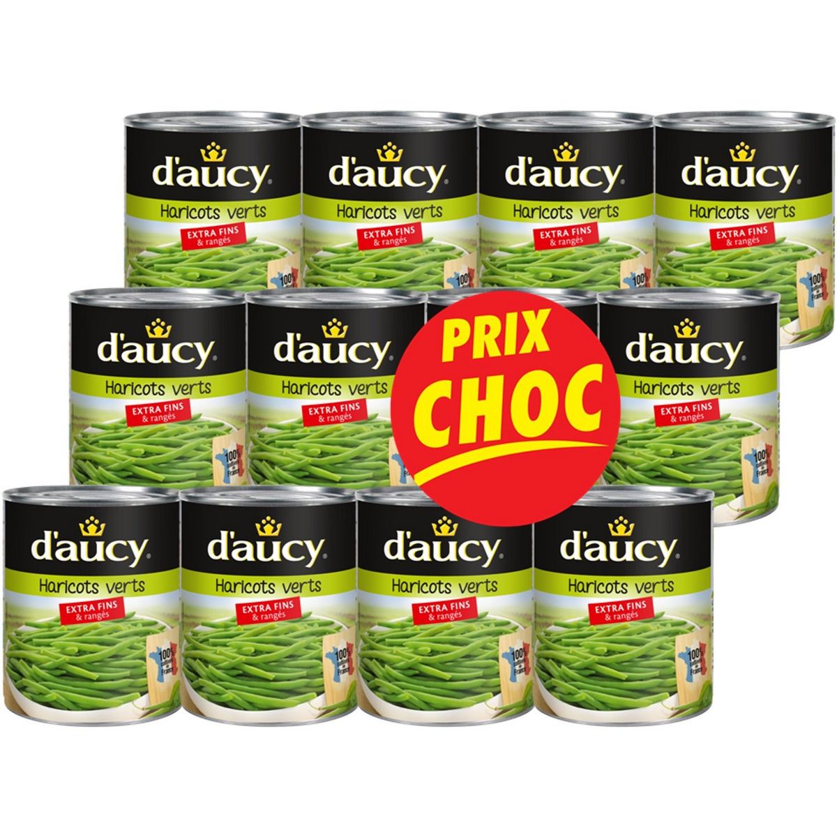 D'AUCY Haricots verts extra fins rangés  100% cultivés en France 12x440g