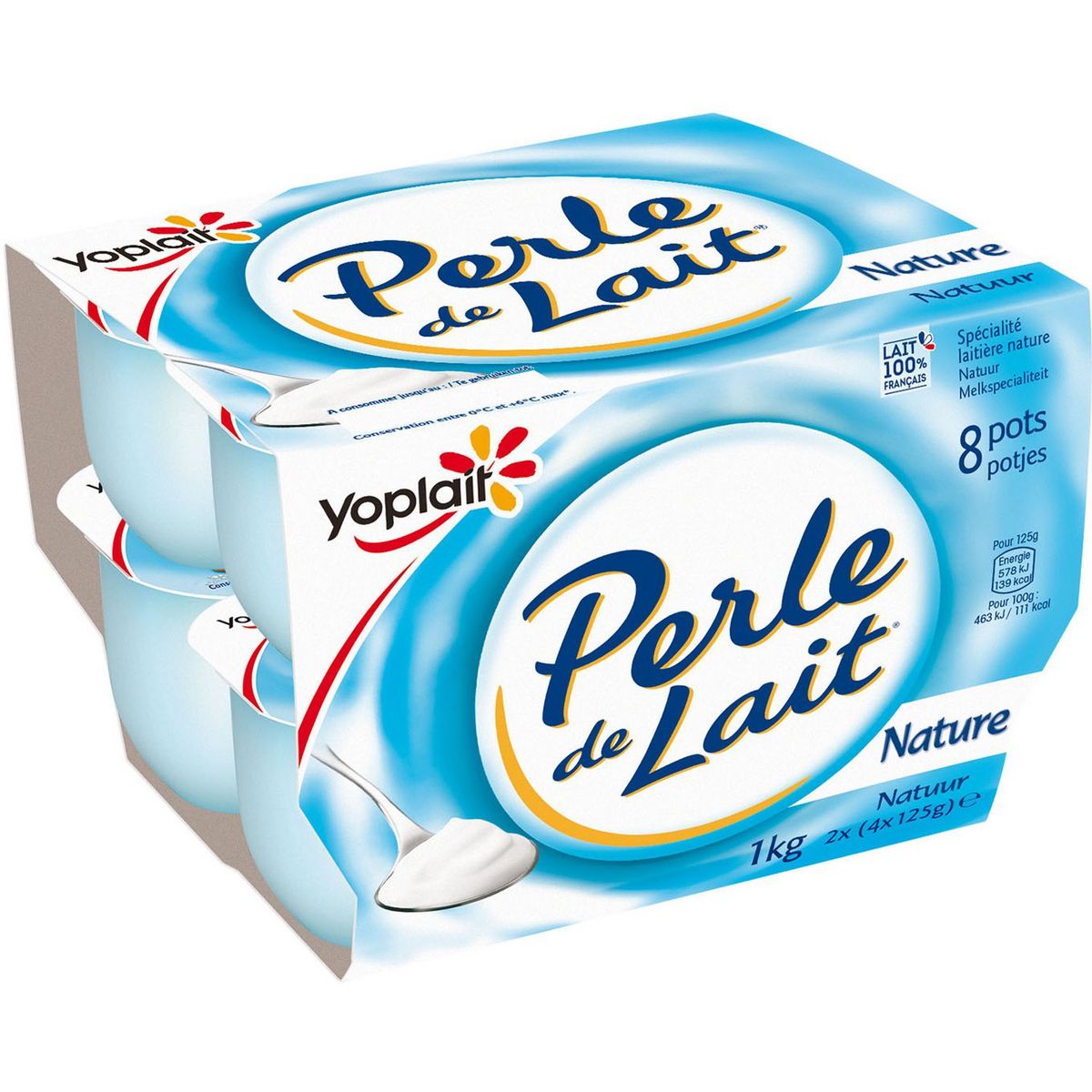 PERLE DE LAIT Yaourt brassé nature 8x125g