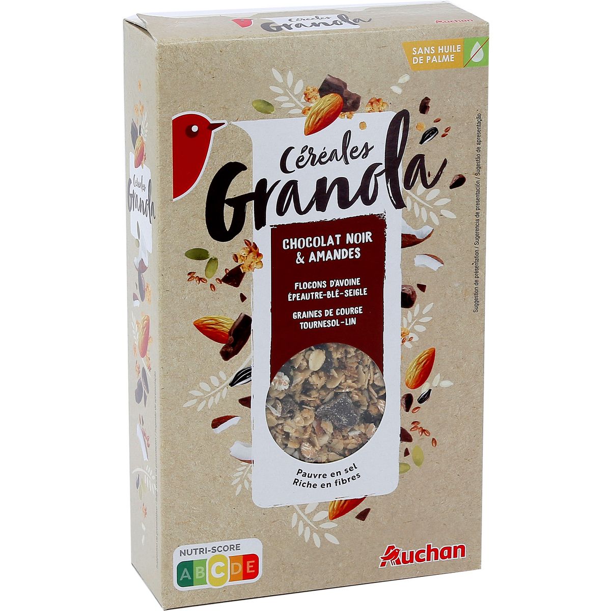 AUCHAN Granola céréales au chocolat noir et amandes 375g