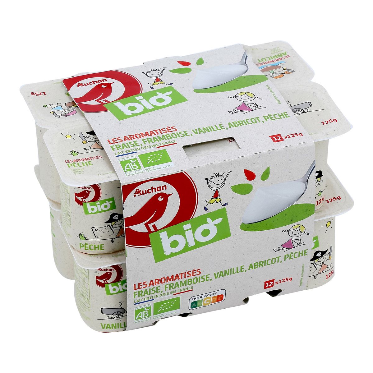 AUCHAN BIO Yaourt arômatisé aux fruits 12x125g