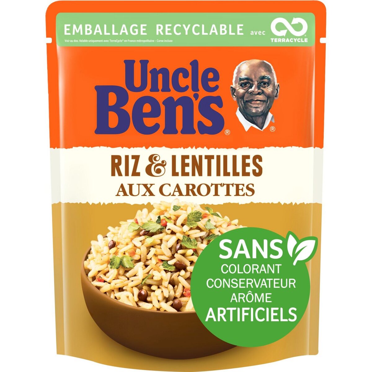BEN'S ORIGINAL Riz lentilles carottes sachet recyclable prêt en 2 min 1 personne 250g