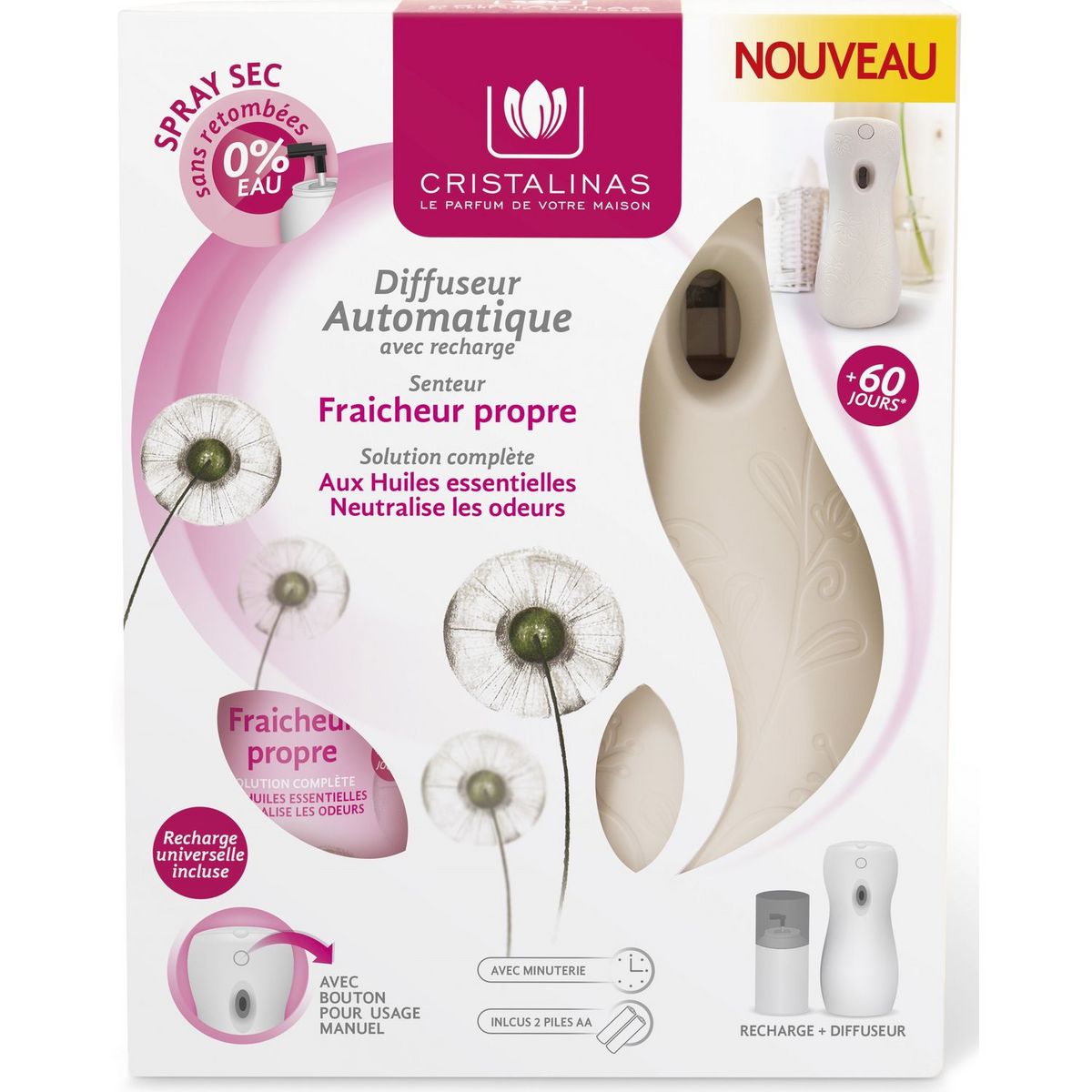 CRISTALINAS Diffuseur automatique avec recharge fraîcheur propre 250ml