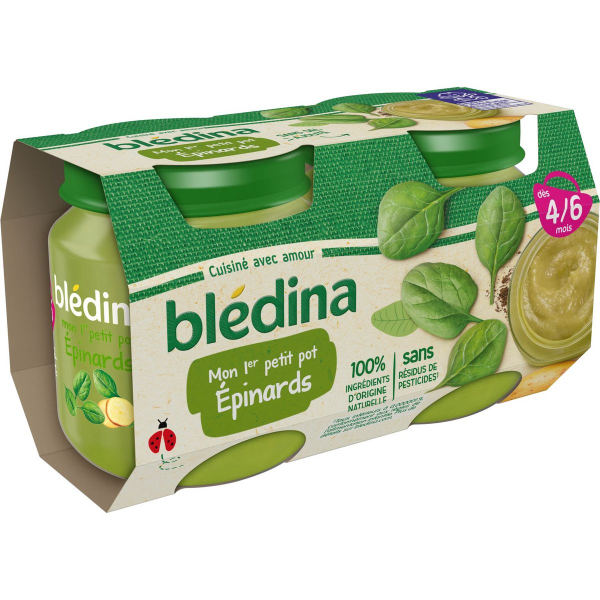 BLEDINA Mon 1er Petit Pot purée d'épinards dès 4 mois 2x130g