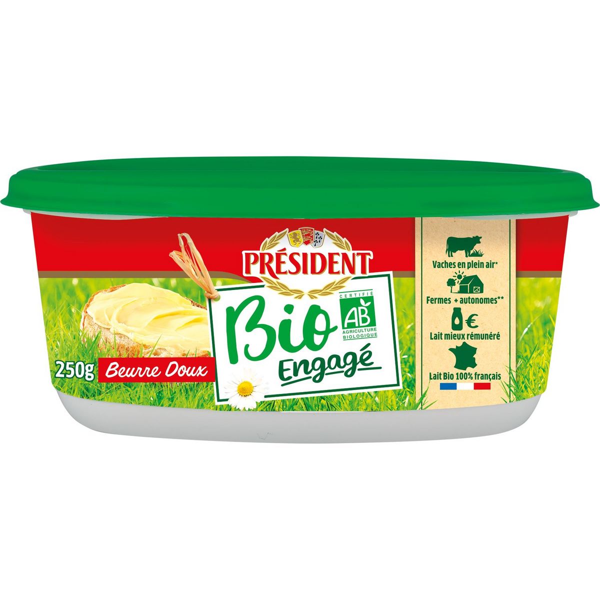 PRESIDENT Président bio beurrier doux 250g