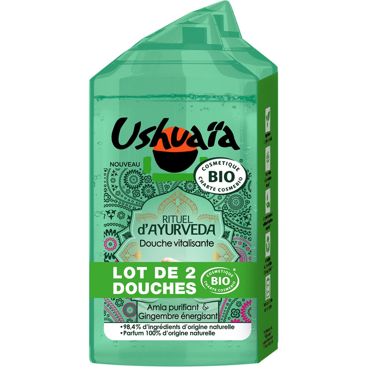 USHUAIA Gel douche bio rituel d'Ayurveda amla et gingembre 2x250ml