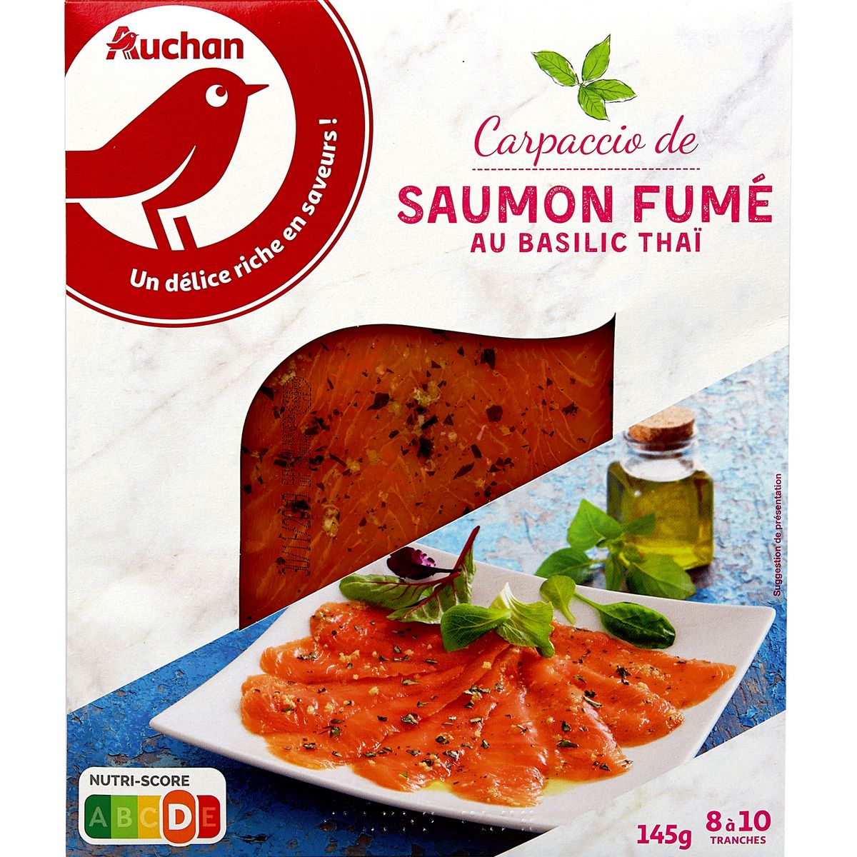 AUCHAN Carpaccio de saumon fumé au basilic Thaï 145g