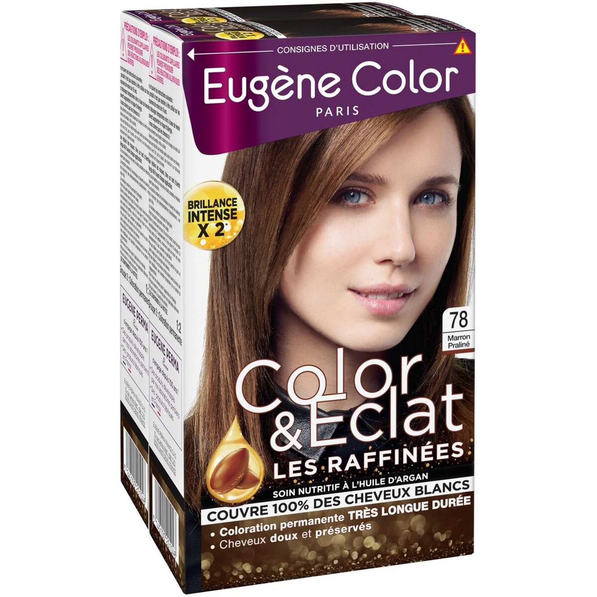 EUGENE COLOR Color & Eclat coloration permanente très longue durée 78 marron praliné 2x3 produits 2 kits