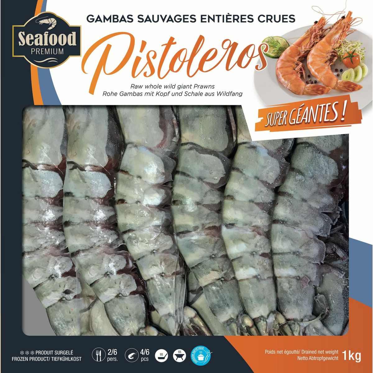 SEAFOOD Seafood Gambas sauvages entières crues 1kg 4-6 pièces 1kg