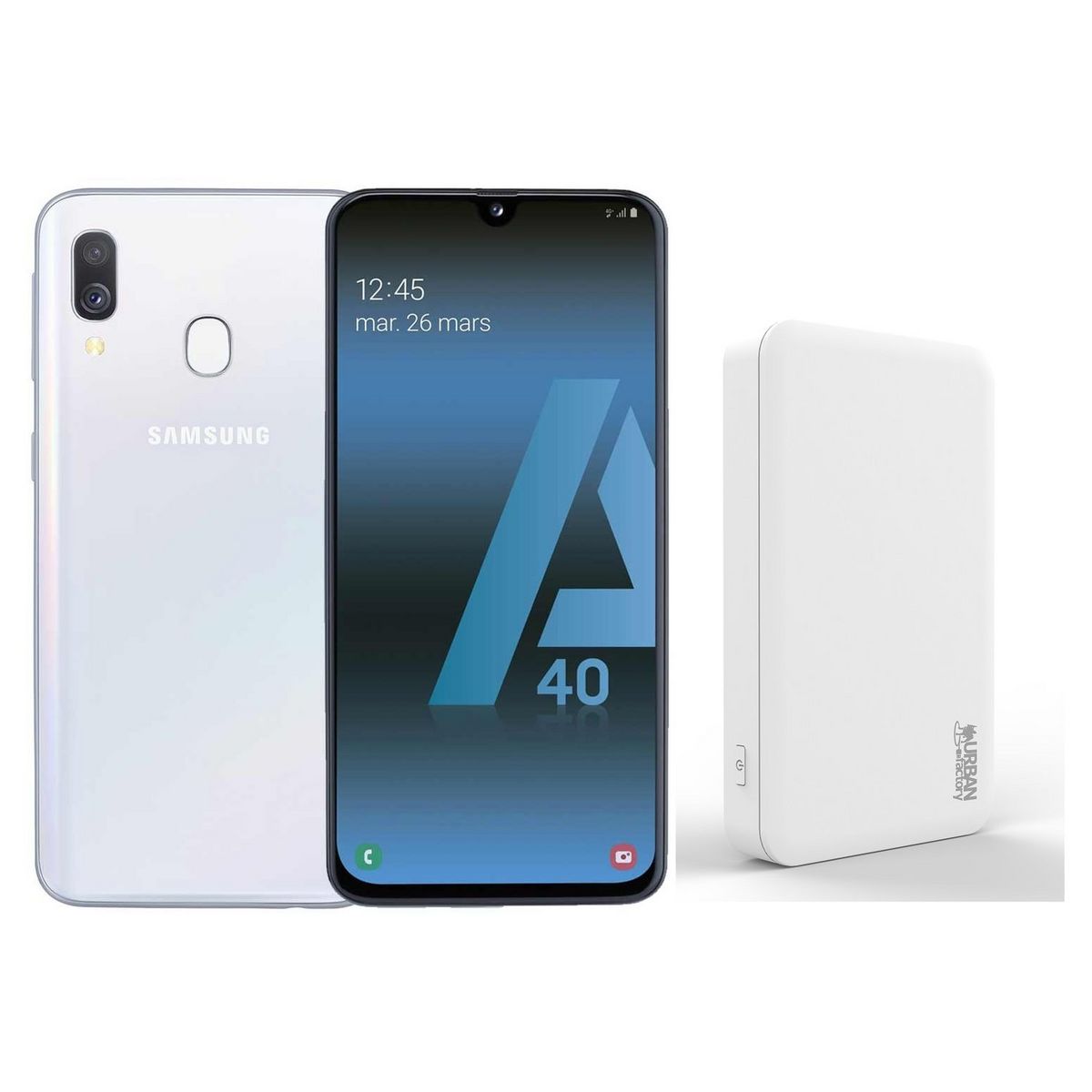 SAMSUNG Smartphone GALAXY A40  64 Go 5.9 pouces 4G Blanc + Batterie de secours UrbanFactory Blanc