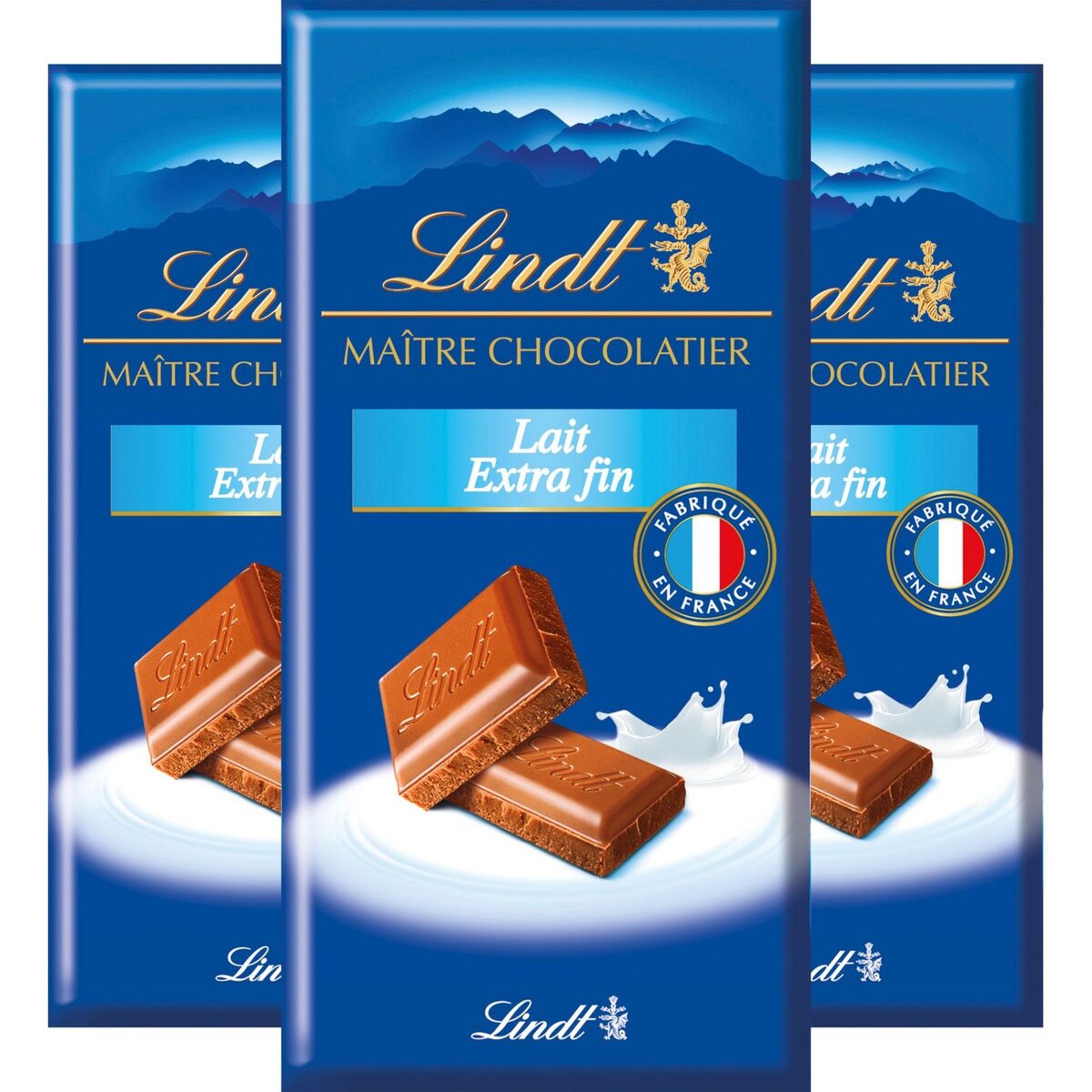 LINDT Maitre Chocolatier tablette de chocolat au lait extra fin 3 pièces 3x110g