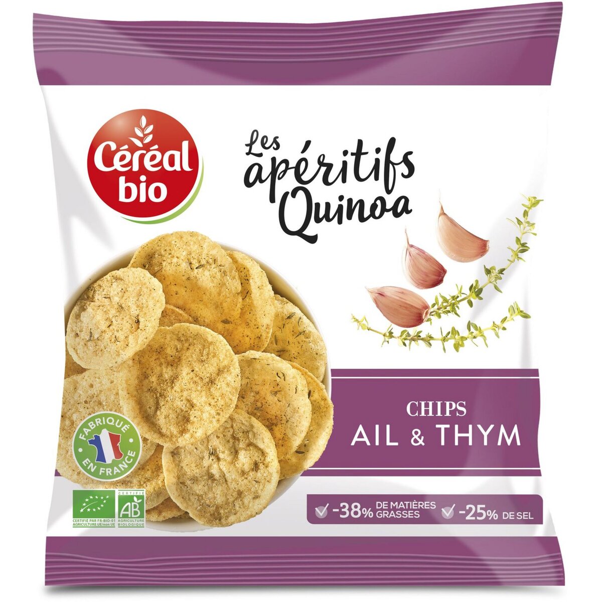 CÉRÉAL BIO Chips de quinoa goût ail et thym 60g