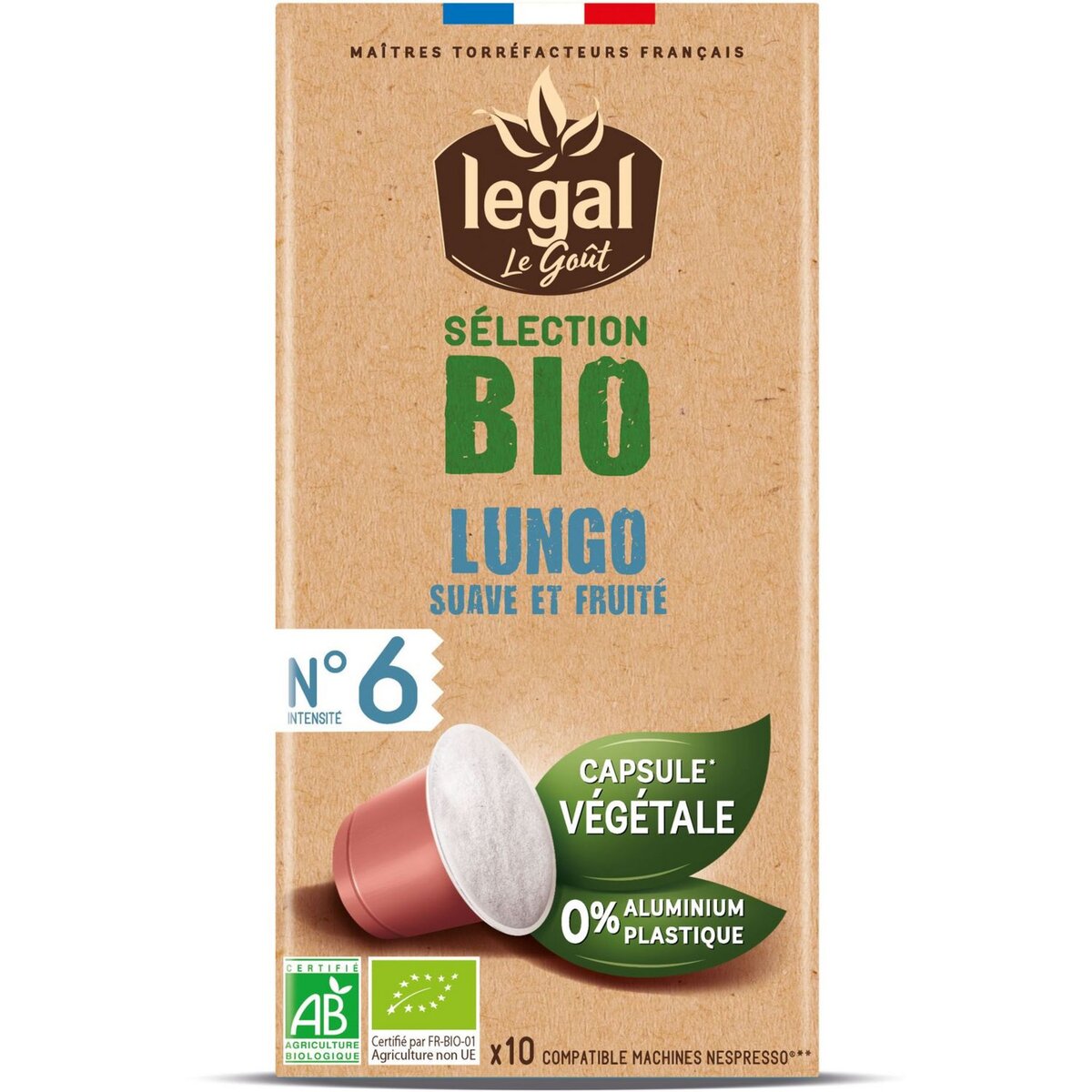 LEGAL Café bio lungo en capsule compatible Nespresso 10 capsules 50g