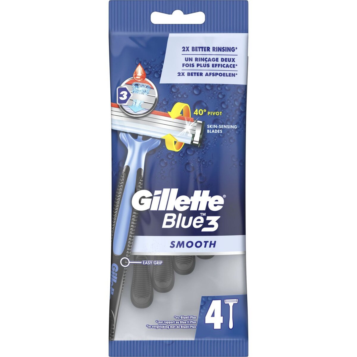 GILLETTE Blue 3 Smooth rasoirs jetables 3 lames tête pivotante 4 rasoirs