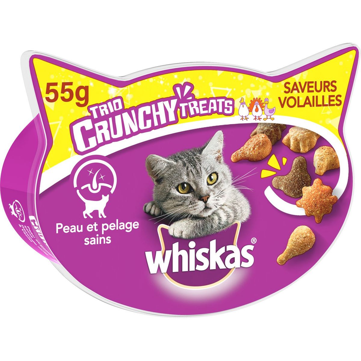 WHISKAS Barquette friandises trio crunchy volailles pour chat 55g