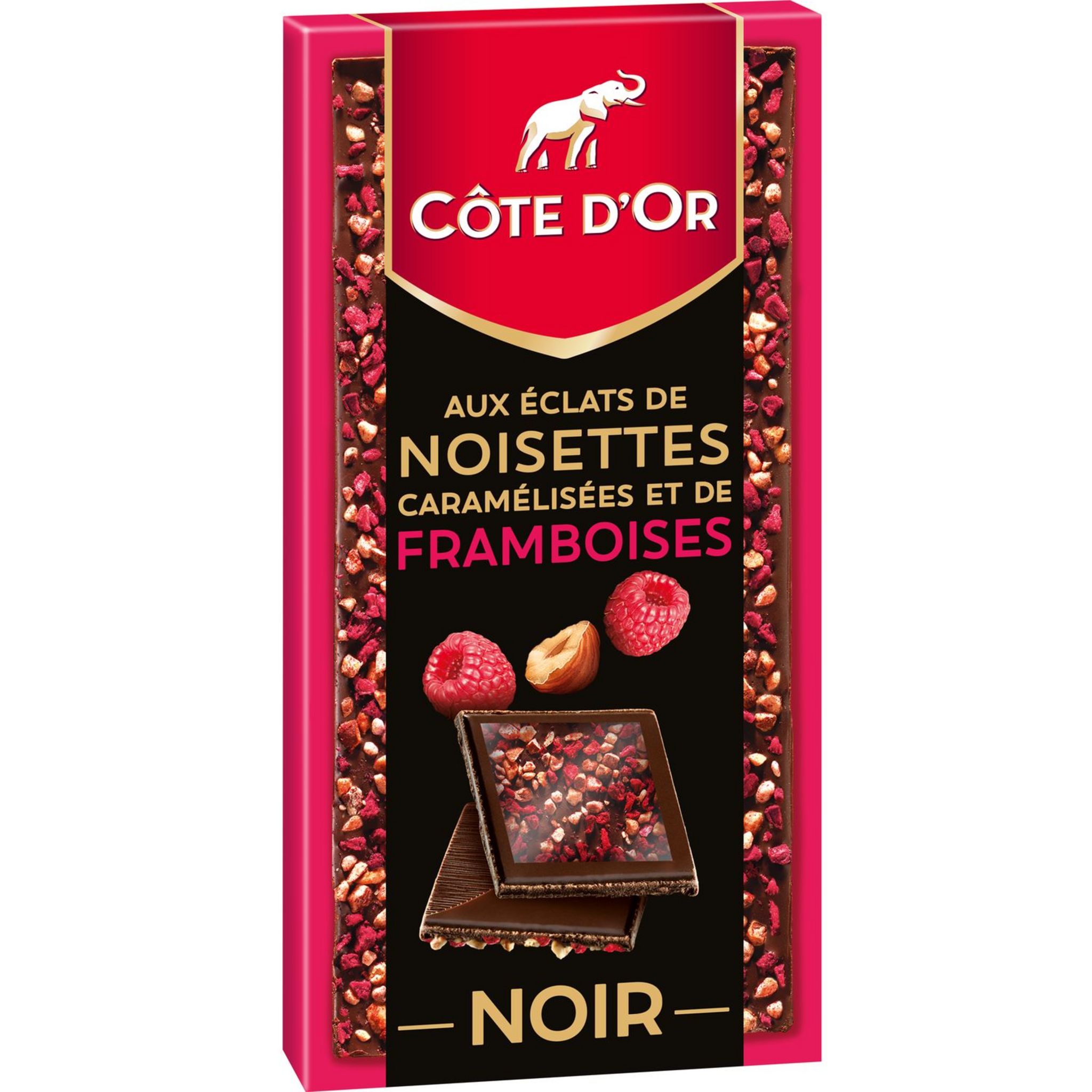 COTE D'OR Tablette de chocolat noir dégustation noisettes caramélisées et framboises 1 pièce 100g