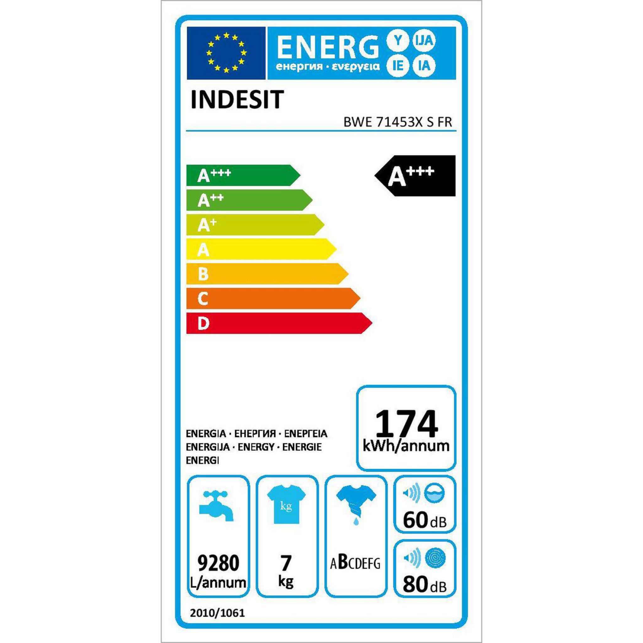 Voir la diapositive 2 : INDESIT Lave linge hublot BWE71453XSFR, 7 kg, 1400 T/min