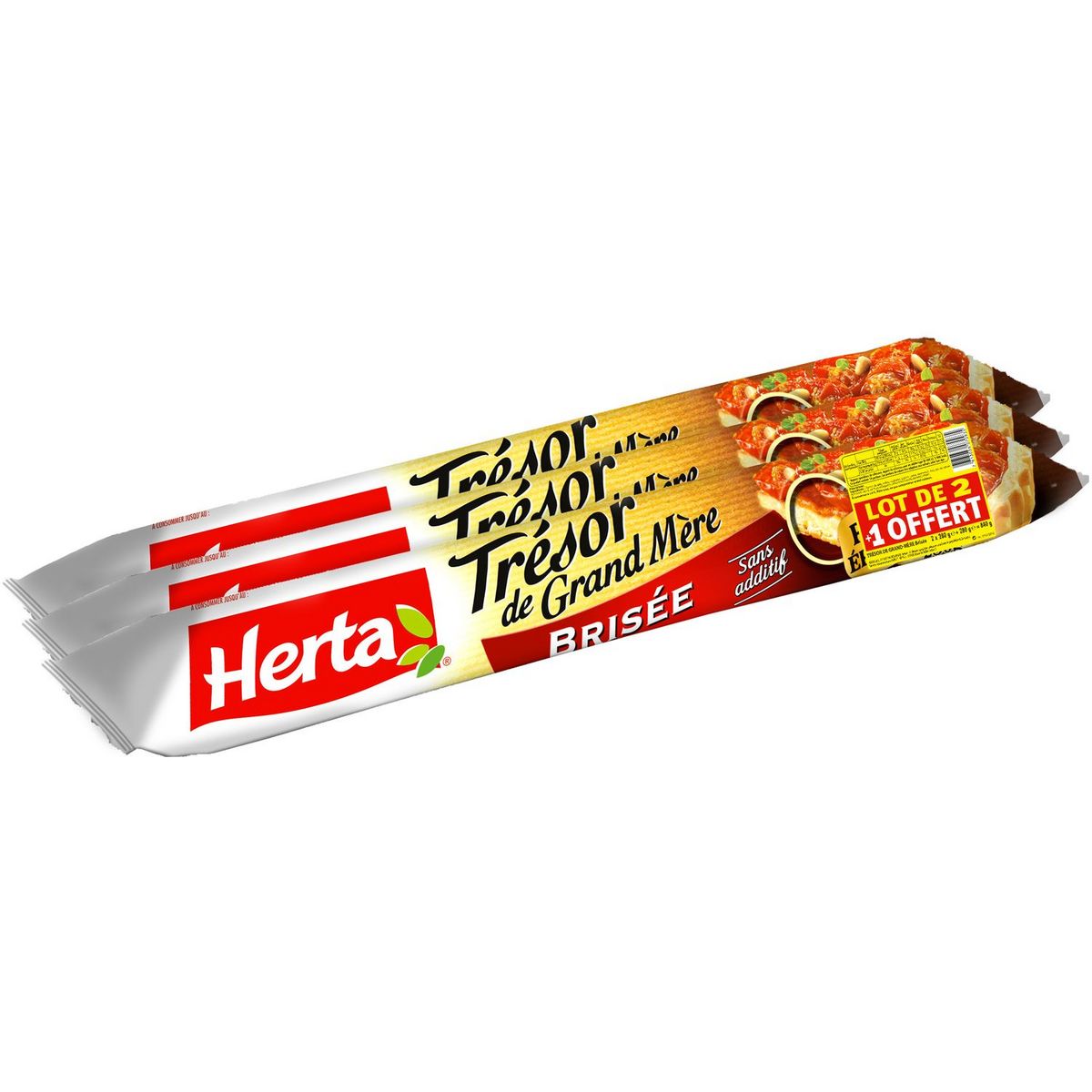 HERTA Pâte brisée sans additif trésor grand mère 2 pâtes + 1 offerte 840g
